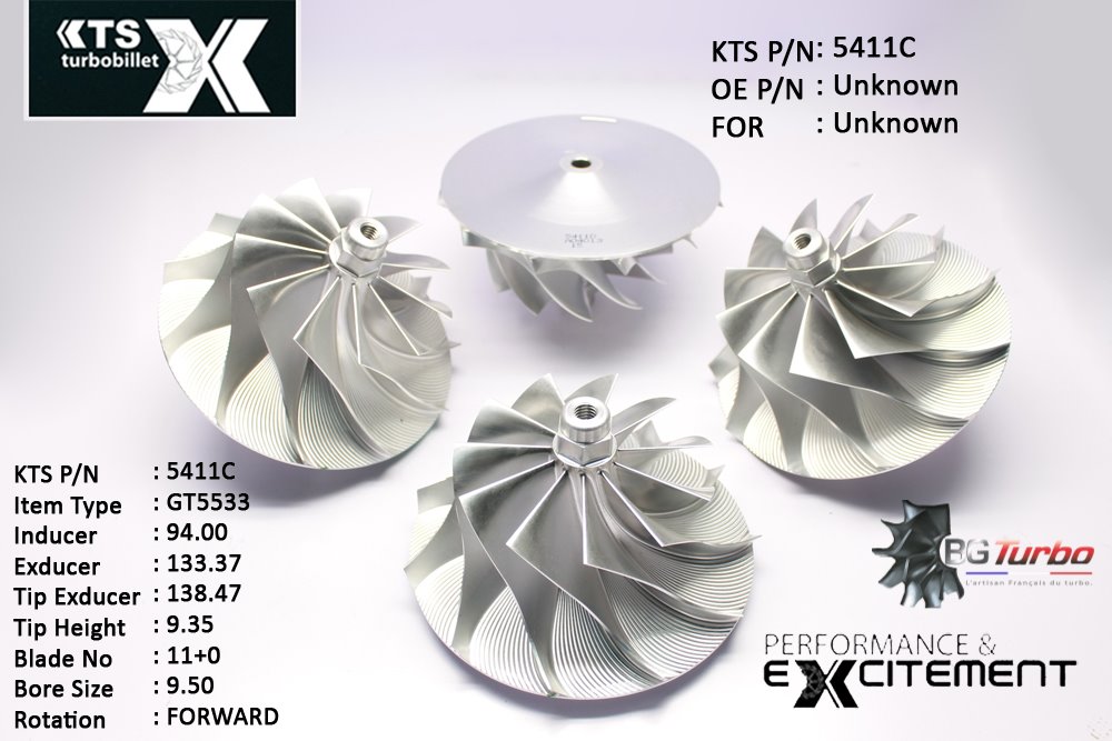 Turbo ROUE FORGÉE MFS PERFORMANCE - 11+0 PALES - INDUCER : 94 - EXDUCER : 133,37 - TYPE : GT5533ANGLE : 50° - ROTATION : Forward - SUPER BACK : 7,66 - BORE SIZE : 9,5
